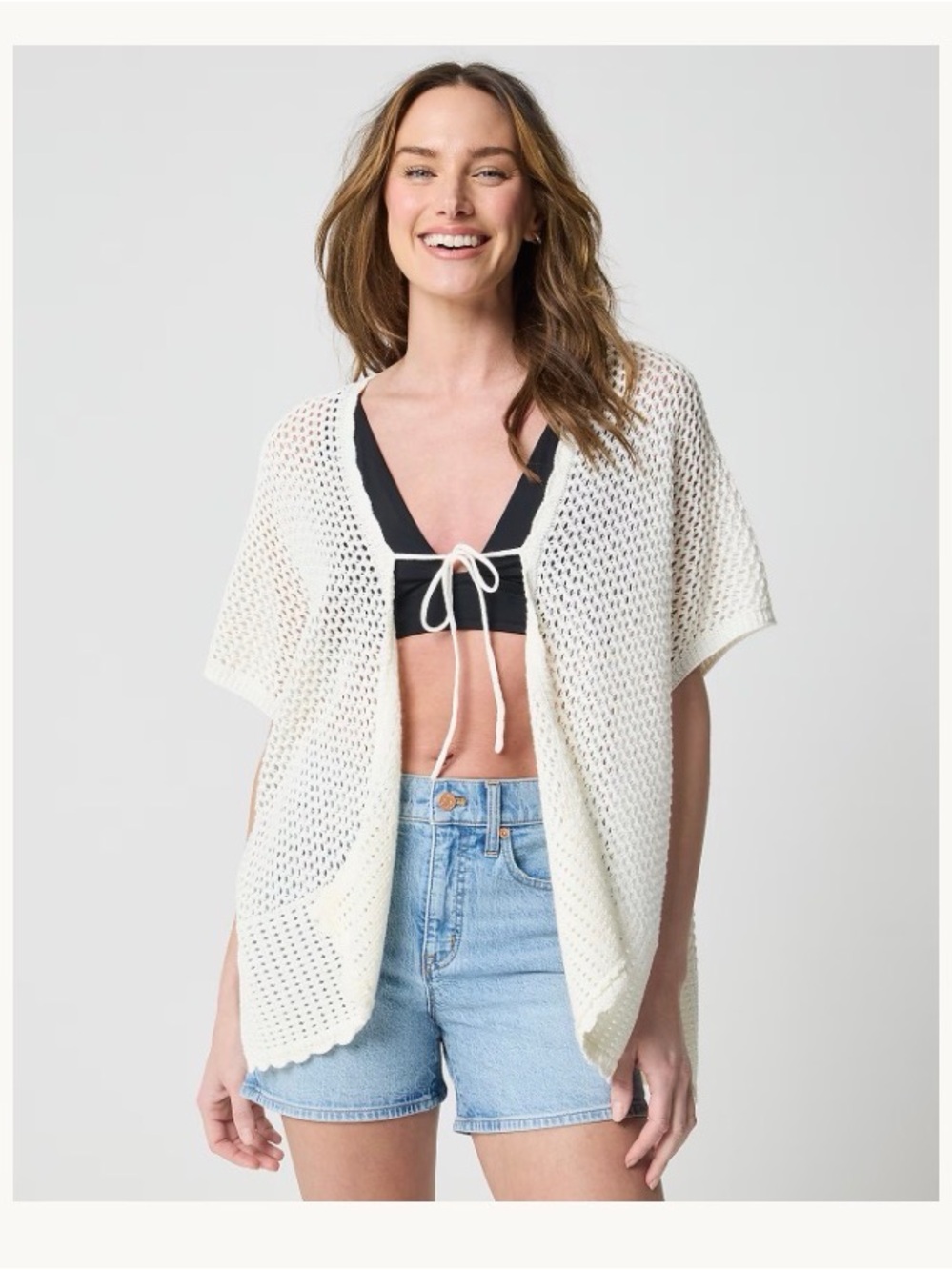J. Crew Factory Cream Crochet Tie-Front Swim Coverup